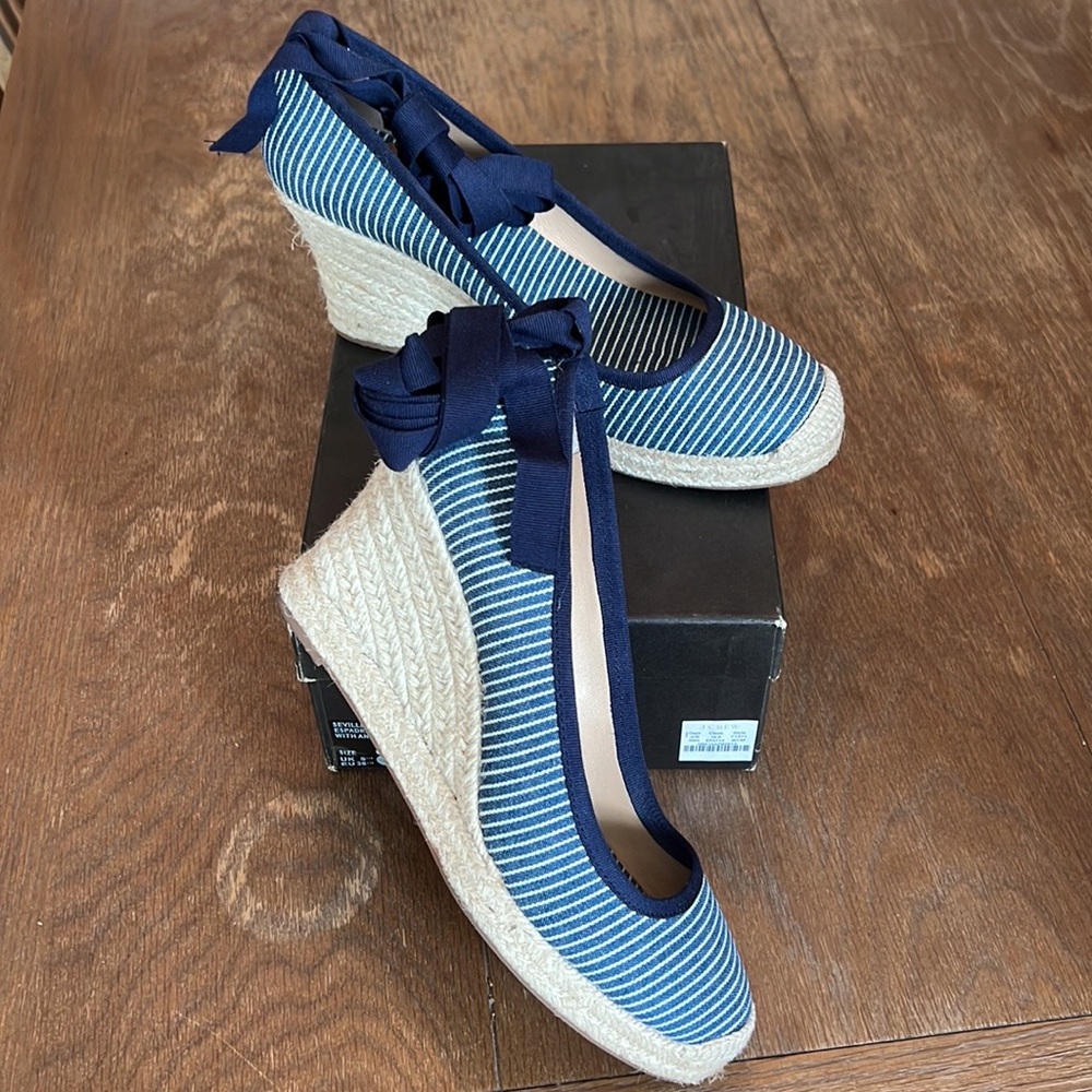 J. Crew Seville canvas espadrille wedges with ankle wrap
